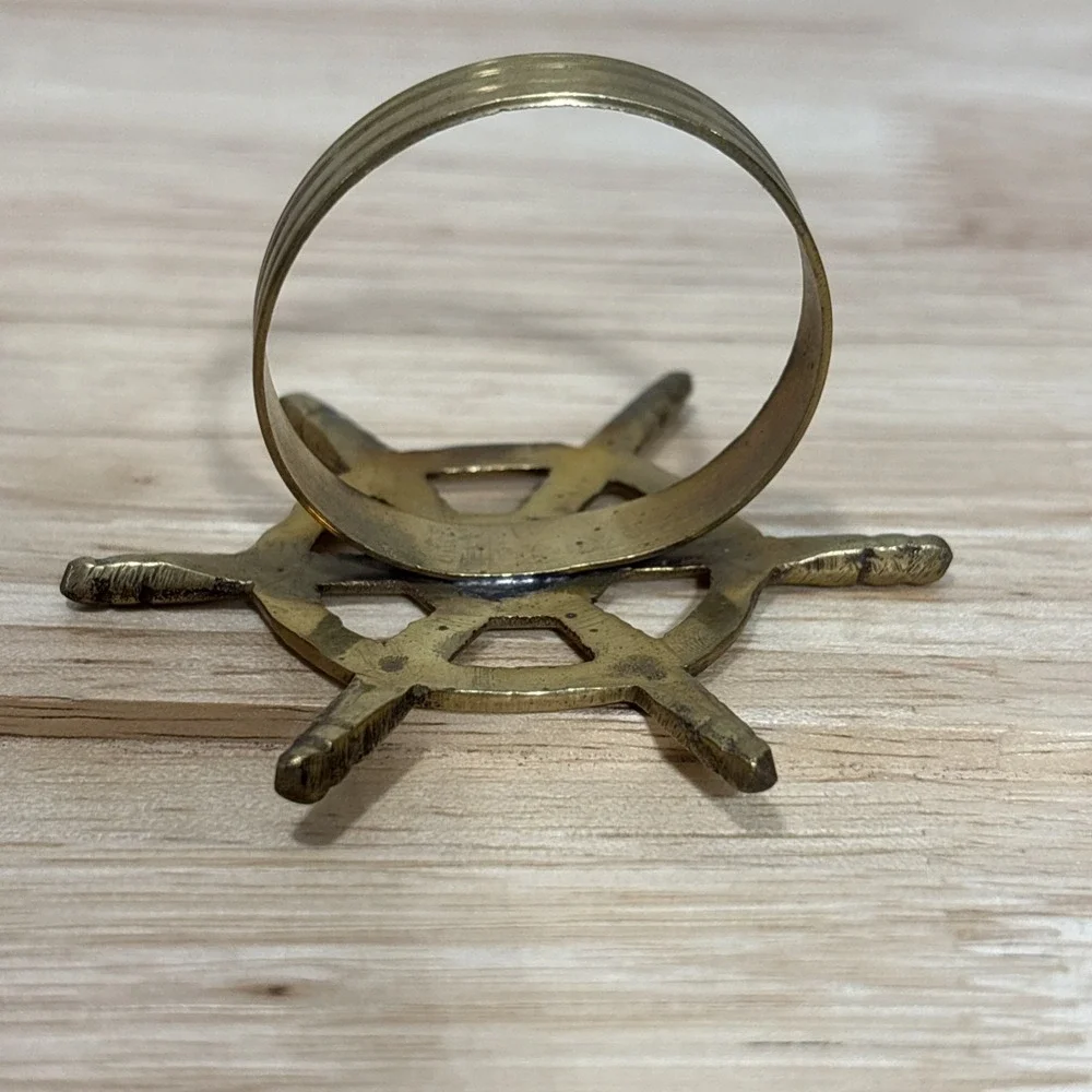 6 Brass Metal Ship Wheel Napkin Rings Nautical Decorative Table Decor Gold Tone